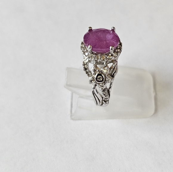 Genuine Pink Sapphire 💗 Ring in Platinum over Sterling Silver Sz 5! ✨️ - Picture 6 of 8